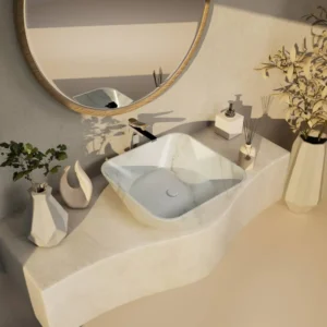 Mrida Over The Counter Stone Basin - Banswara White Matte